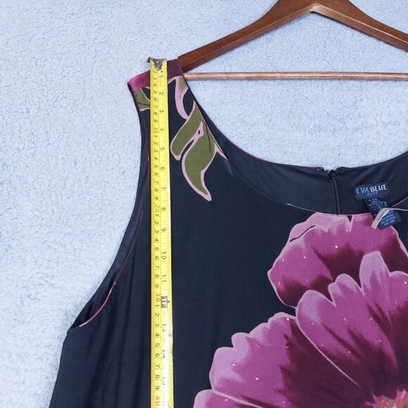 Eva Blue Dress Women 28 Black Floral Chiffon Beaded Asymmetrical Y2K Vintage NWT - Picture 2 of 14